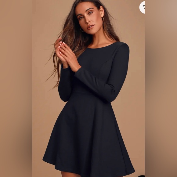 NWOT Lulu's Forever Chic Black Long Sleeve Dress - Picture 2 of 7